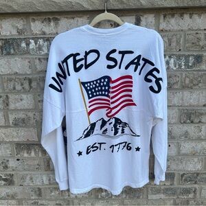 Spirit Jersey USA Patriotic Flag Shirt White Long Sleeve XS NWT